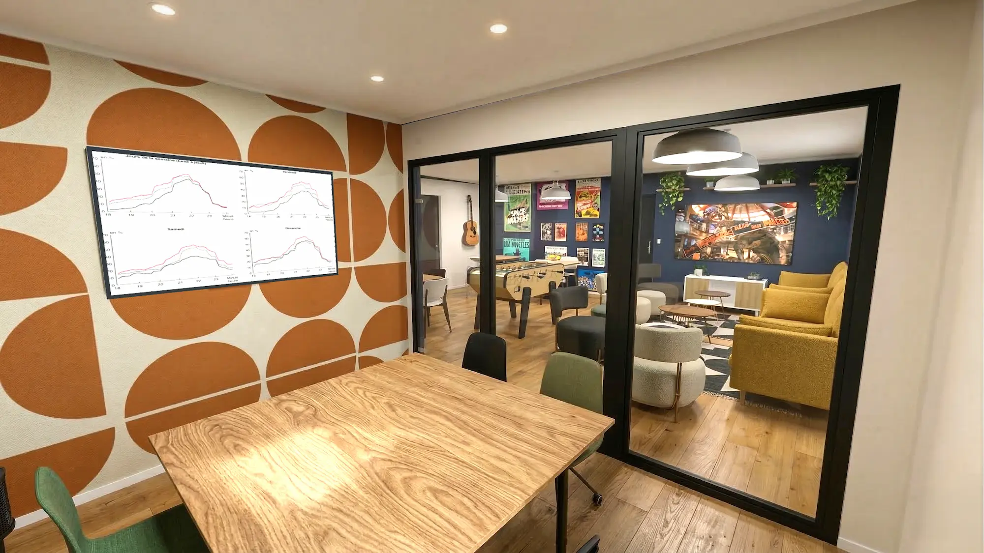 Espace de coworking lumineux à Bezons avec bureaux partagés, chaises ergonomiques, connexion internet et ambiance professionnelle