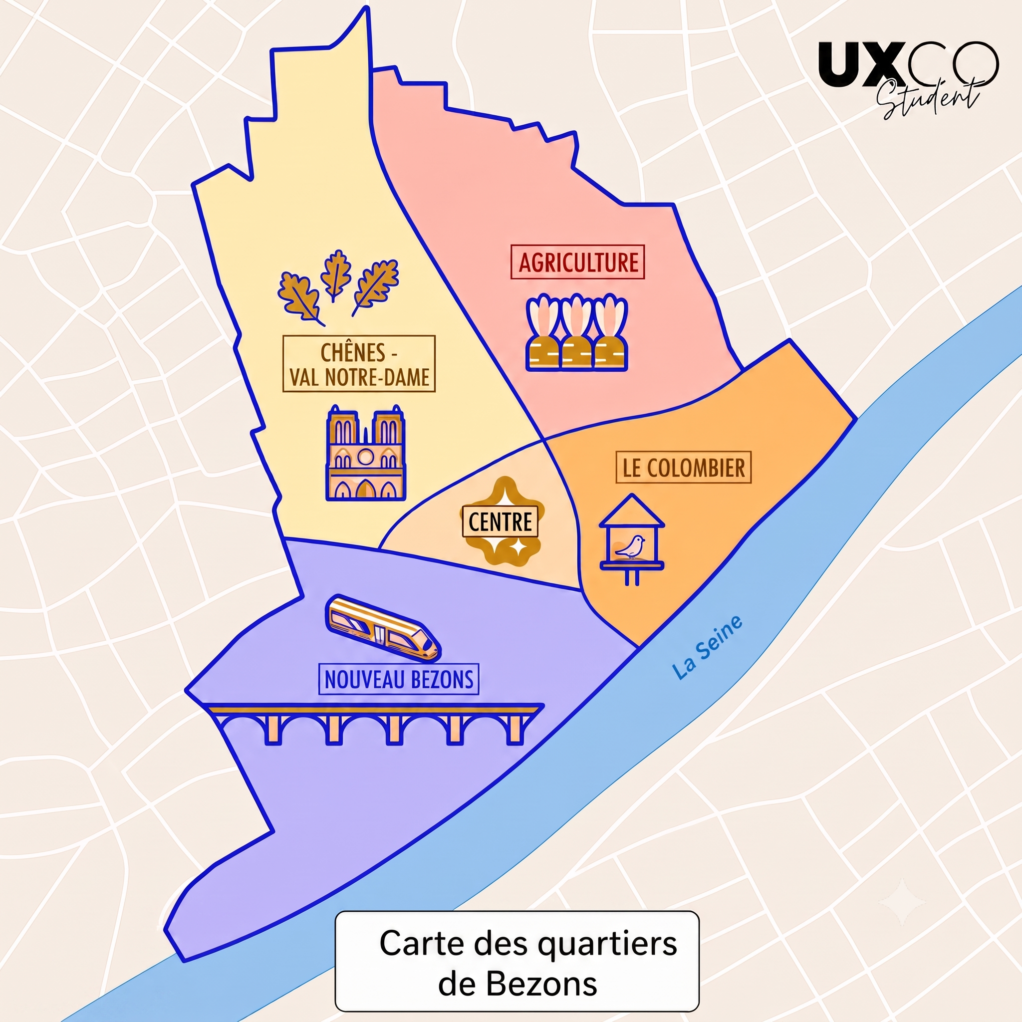 carte des quartiers de Bezons