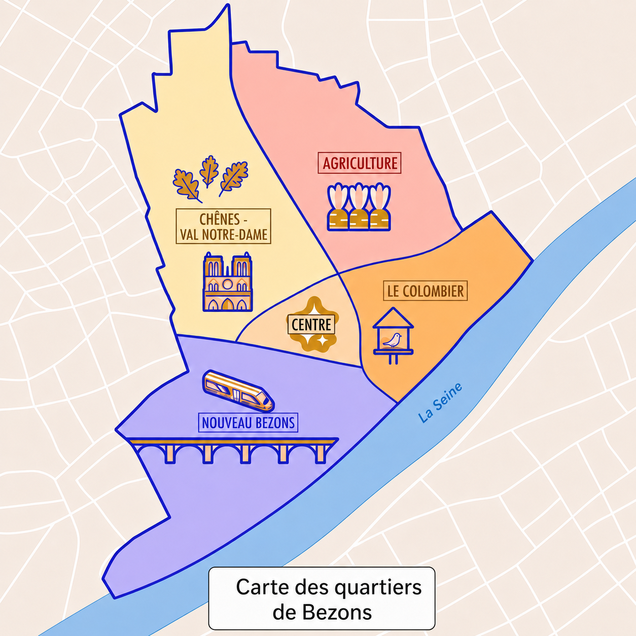 Carte des quartiers de Bezons